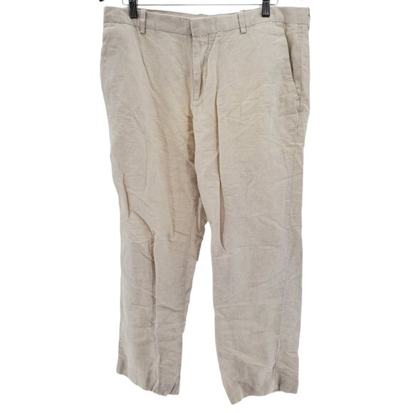 Perry Ellis 36x29 Portfolio Trouser Linen Pants Lightweight Mens Slacks Cream - Picture 2 of 14